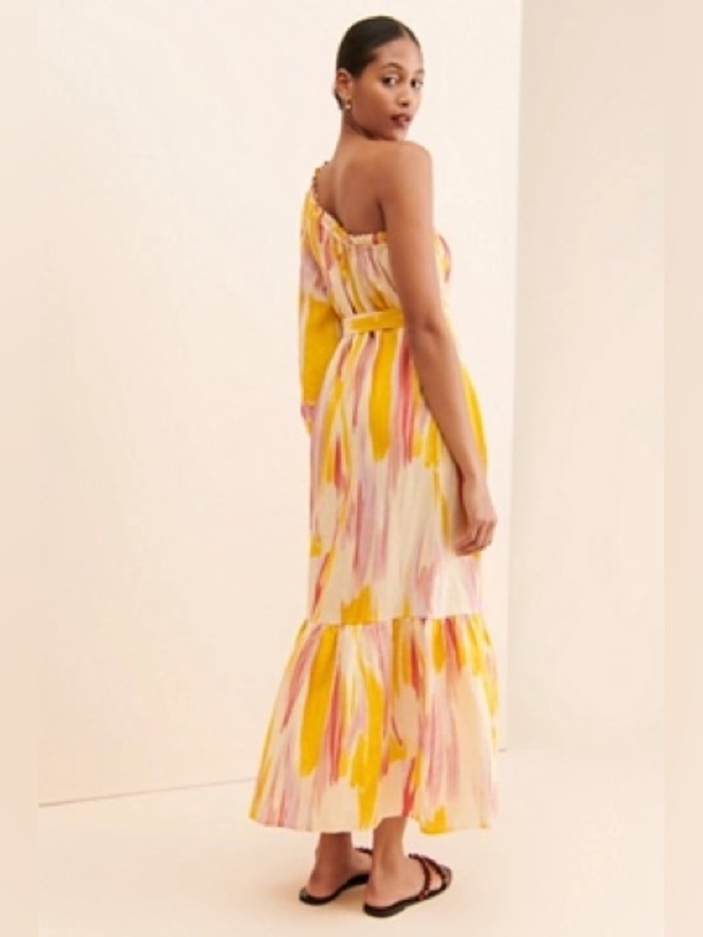 Anthropologie LITTLE LIES COSTA RICA LINEN One-Shoulder Maxi Dress S